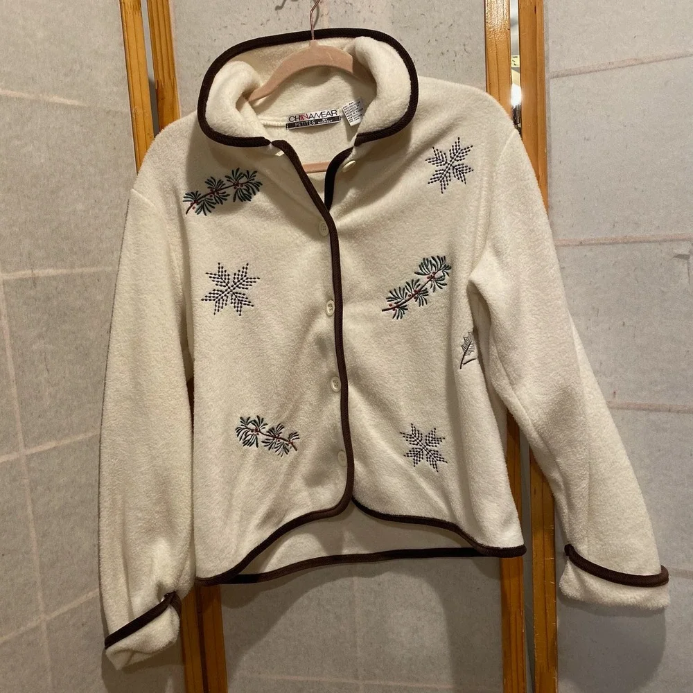 China Wear Petites by Morsly Fleece Embroidered Snowflake Holly Cardigan PM